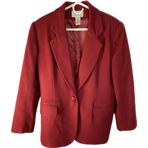 Vintage Worthington Petite Berry Red Single Button Blazer 10P Womens - Picture 1 of 7